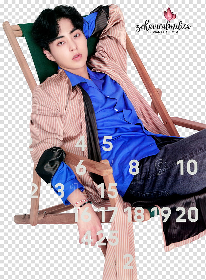 EXO Xiumin  Season Greetings, man sitting on chair transparent background PNG clipart