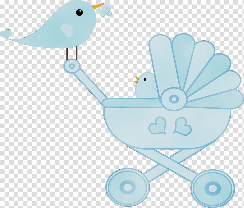 Cartoon Baby Bird, Watercolor, Paint, Wet Ink, Stroller, Baby Transport, Infant, Boy transparent background PNG clipart