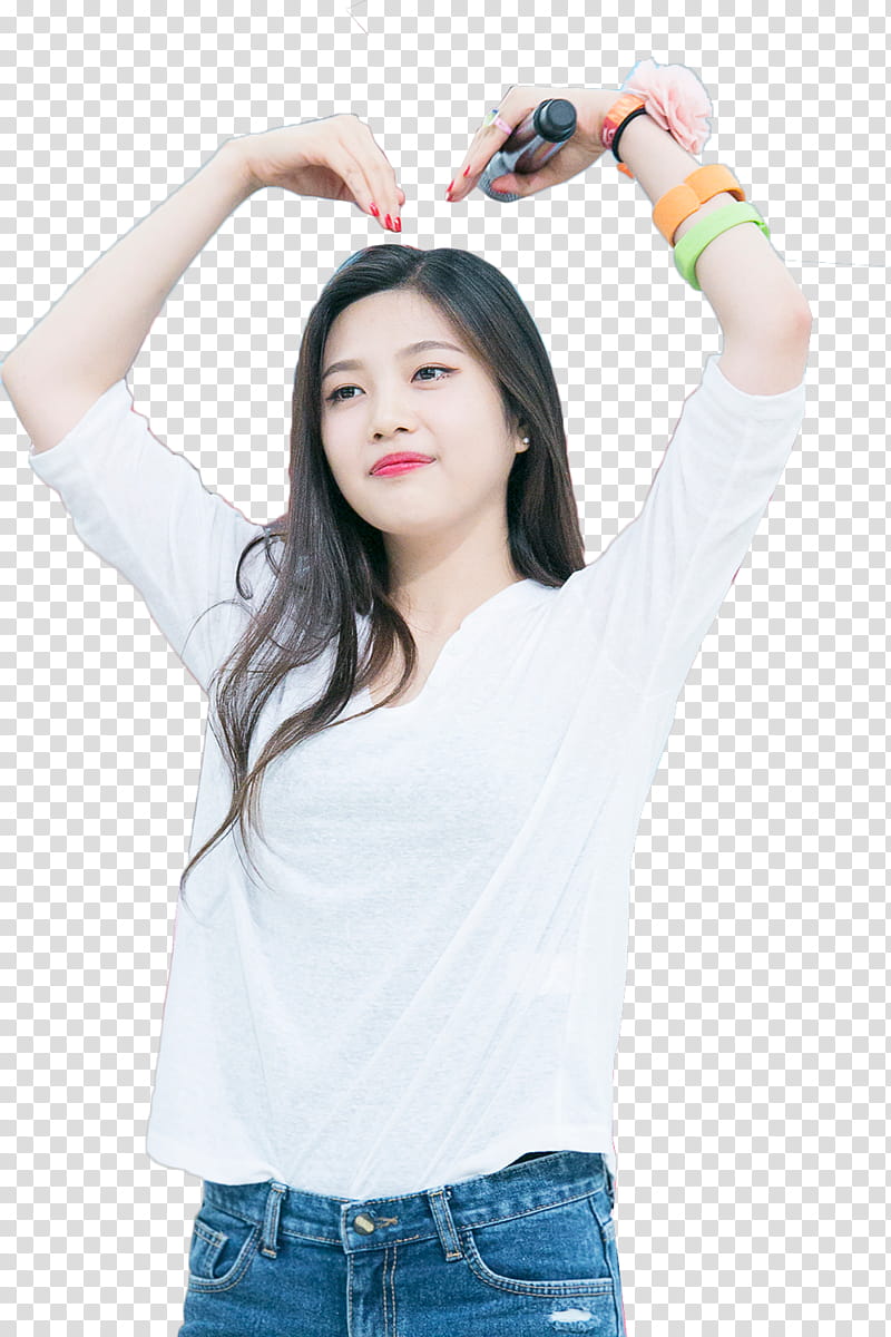 Red Velvet Joy  HQ, woman putting hands on heads doing heart sign transparent background PNG clipart