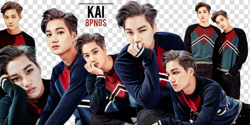 EXO Kai  Season Greetings, man wearing blue, red, and white long-sleeved shirt transparent background PNG clipart