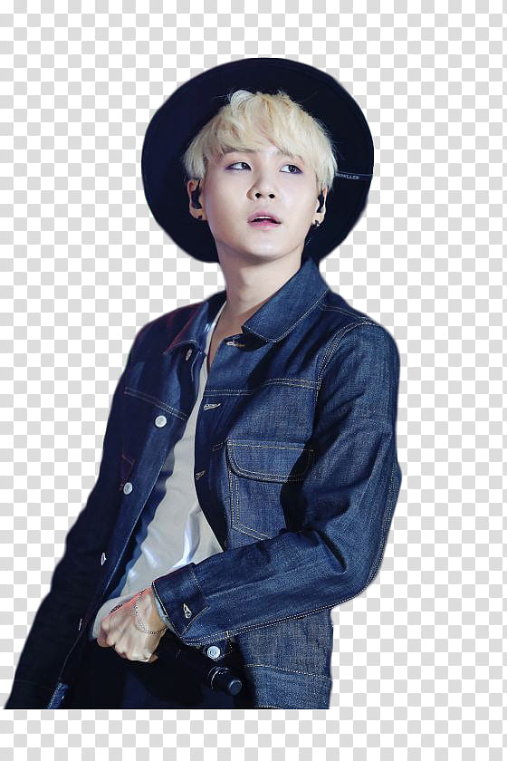 min yoongi , man wearing hat and blue denim jacket transparent background PNG clipart