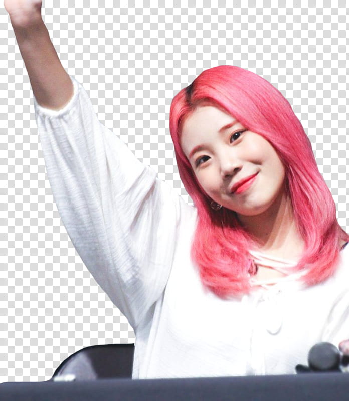 JooE Momoland, woman with pink hair rising her hand transparent background PNG clipart