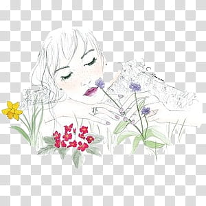 girls s, woman smelling flowers illustration transparent background PNG clipart