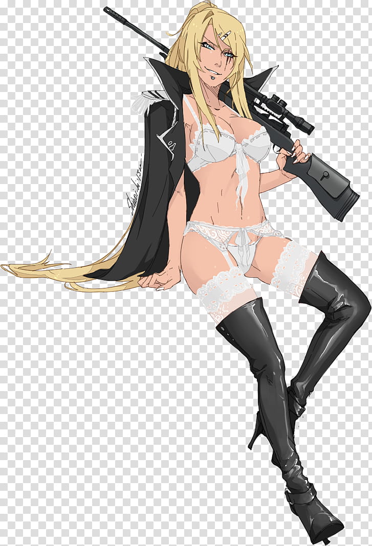 General Shiroi, female animated character holding rifle art transparent background PNG clipart