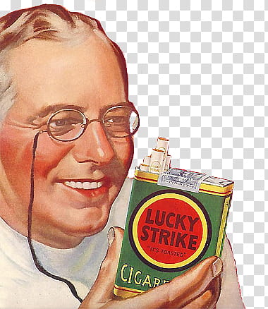 Vintage Cigarettes s, man holding Lucky Strike cigarette box art transparent background PNG clipart