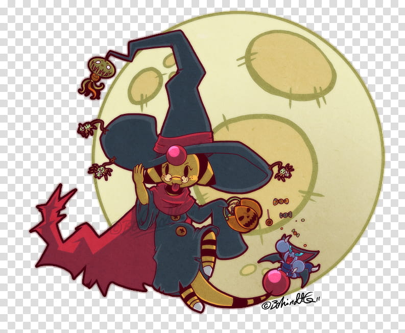 PKMNC Halloween, D drawing of a witch and moon transparent background PNG clipart