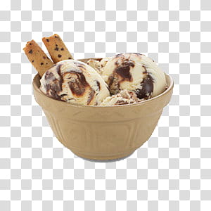 , vanilla ice cream with chocolate syrup and wafer sticks transparent background PNG clipart