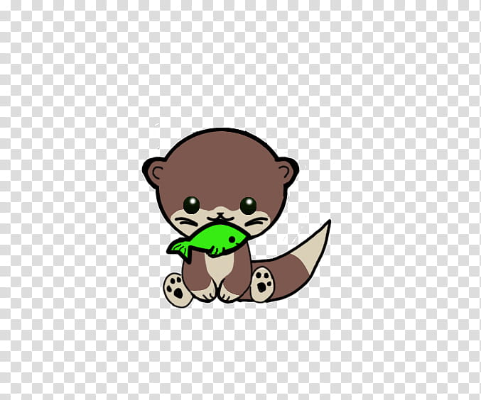 chibi otter, brown animal biting a green fish illustration transparent background PNG clipart