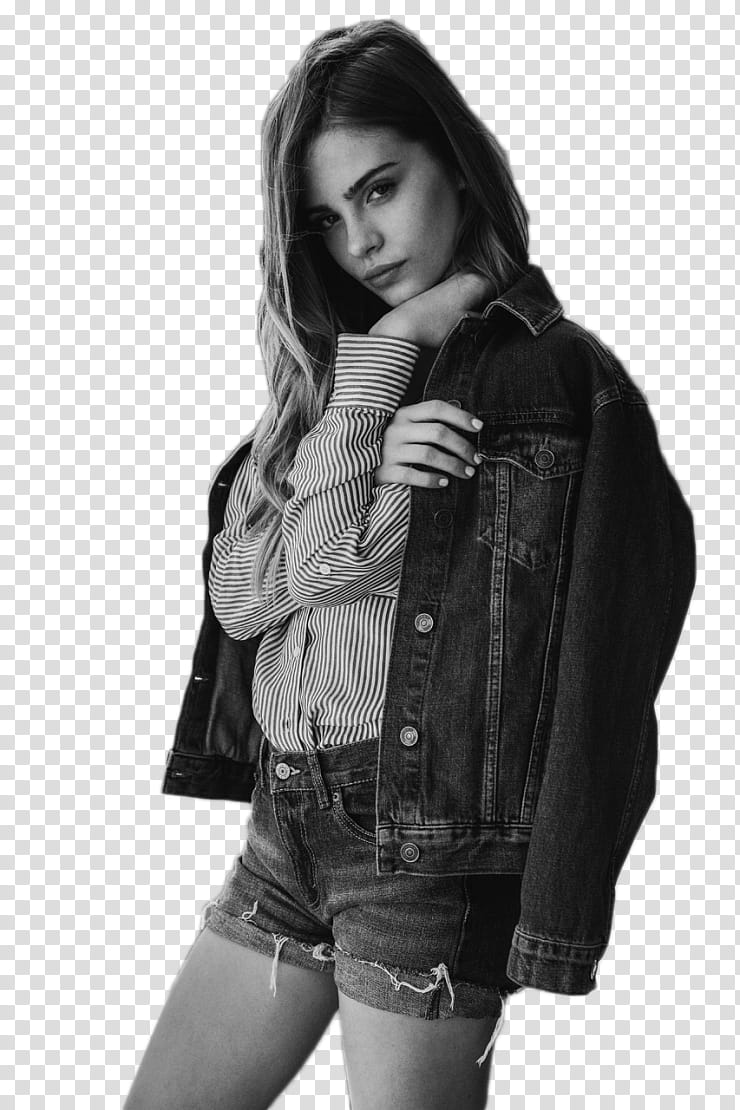 Bridget Satterlee, grayscale of woman wearing denim jacket transparent background PNG clipart