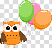 Stuff , orange and brown owl holding three balloons art transparent background PNG clipart