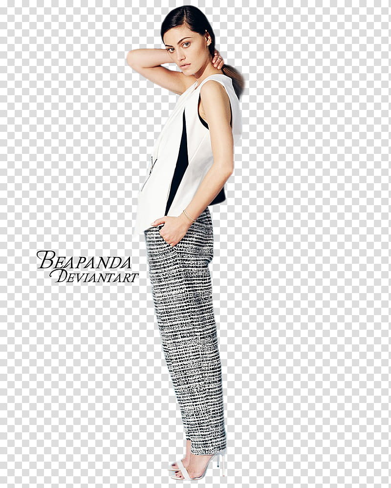 Phoebe Tonkin, standing woman wearing white tank top while holding her neck transparent background PNG clipart