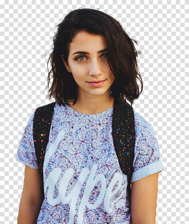 EMILY RUDD, woman in purple shirt carrying black back transparent background PNG clipart