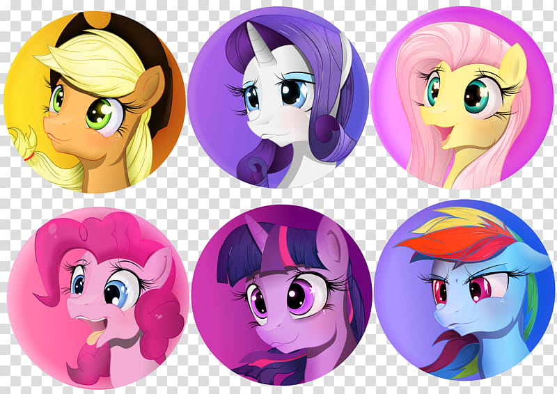 Mane six button designs, My Little Pony characters illustration transparent background PNG clipart