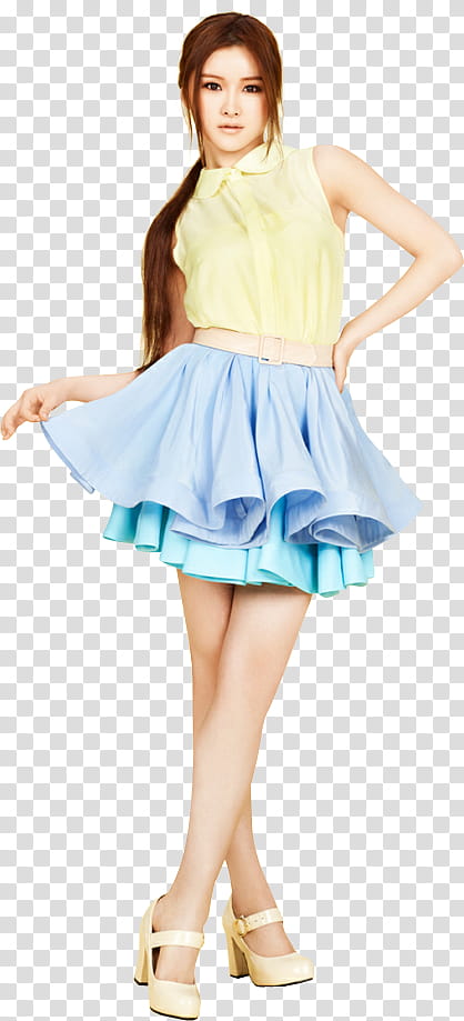 E Young After School Render, standing woman while holding the hem of her skirt transparent background PNG clipart