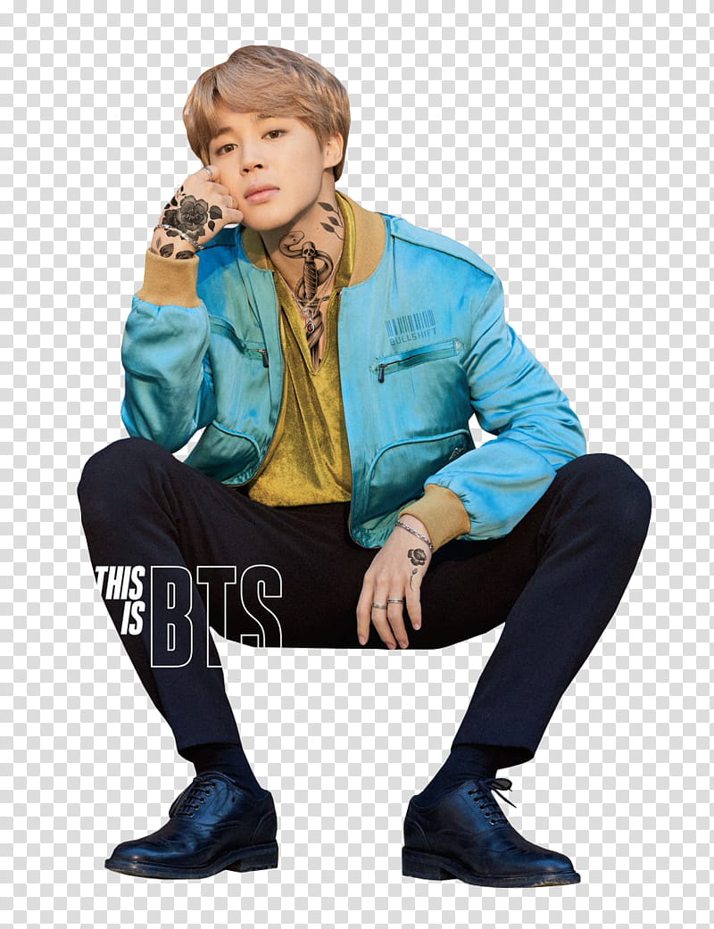 Jikook Tattoo, man squatting and resting his head with his right arm transparent background PNG clipart