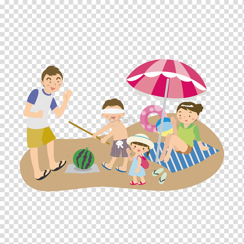 Summer Fun, Beach, Cartoon, Family, Summer Vacation, Summer
, Suikawari, Swimming transparent background PNG clipart