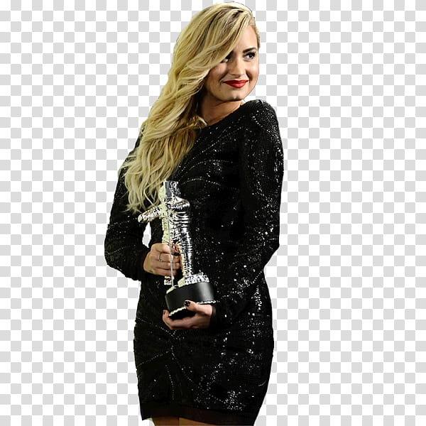 smiling Demi Lovato while holding trophy transparent background PNG clipart