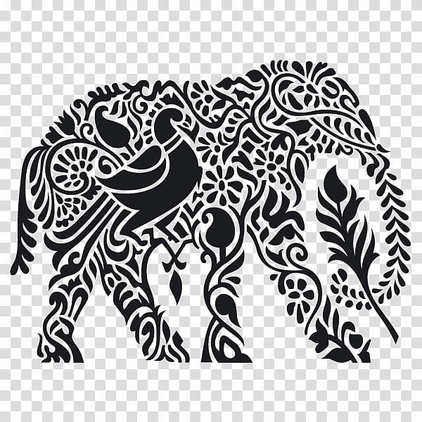 Indian Elephant, Silhouette, Drawing, Wildlife, Blackandwhite, Line Art, Stencil, Printmaking transparent background PNG clipart