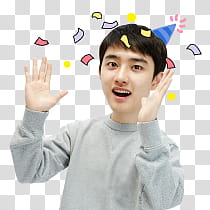 EXO Kakao Talk Stickers, man raising his both hands transparent background PNG clipart