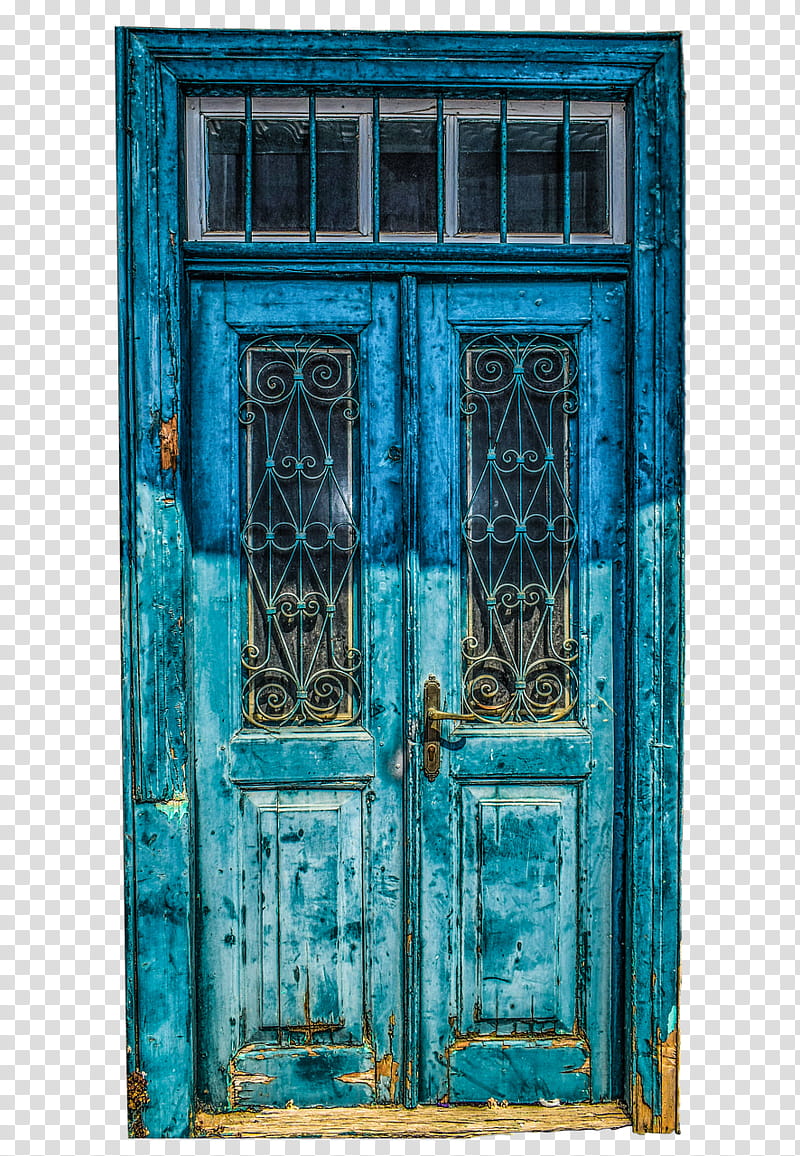 , closed blue wooden French door illustration transparent background PNG clipart