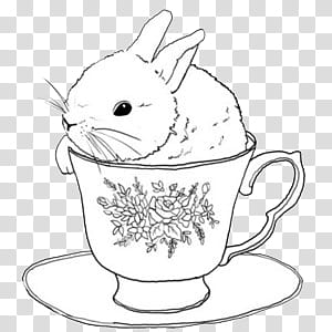 black and white s, white rabbit on teacup transparent background PNG clipart