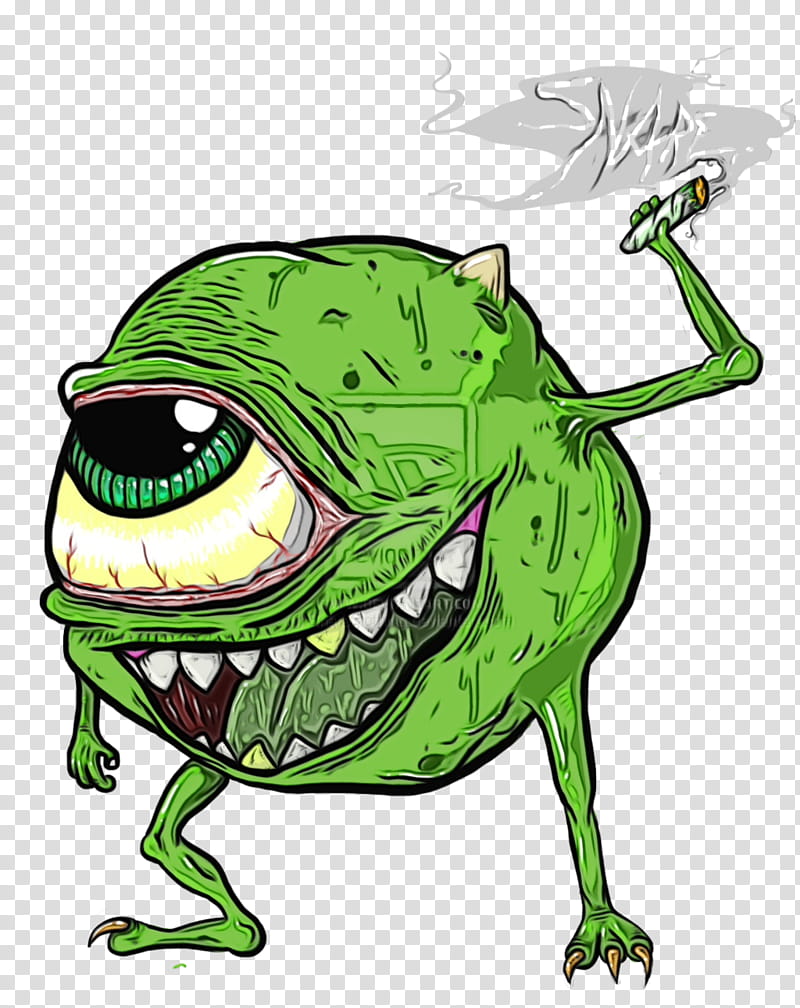 Mike Wazowski, Watercolor, Paint, Wet Ink, Cannabis, Cannabis Smoking, Cartoon, Drawing transparent background PNG clipart