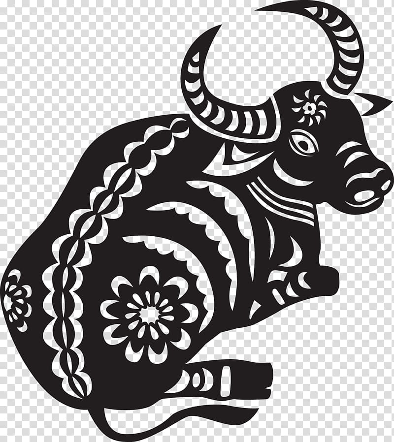 Chinese New Year Paper Cutting, Papercutting, Chinese Paper Cutting, Ox, Chinese Zodiac, Drawing, White, Black And White transparent background PNG clipart