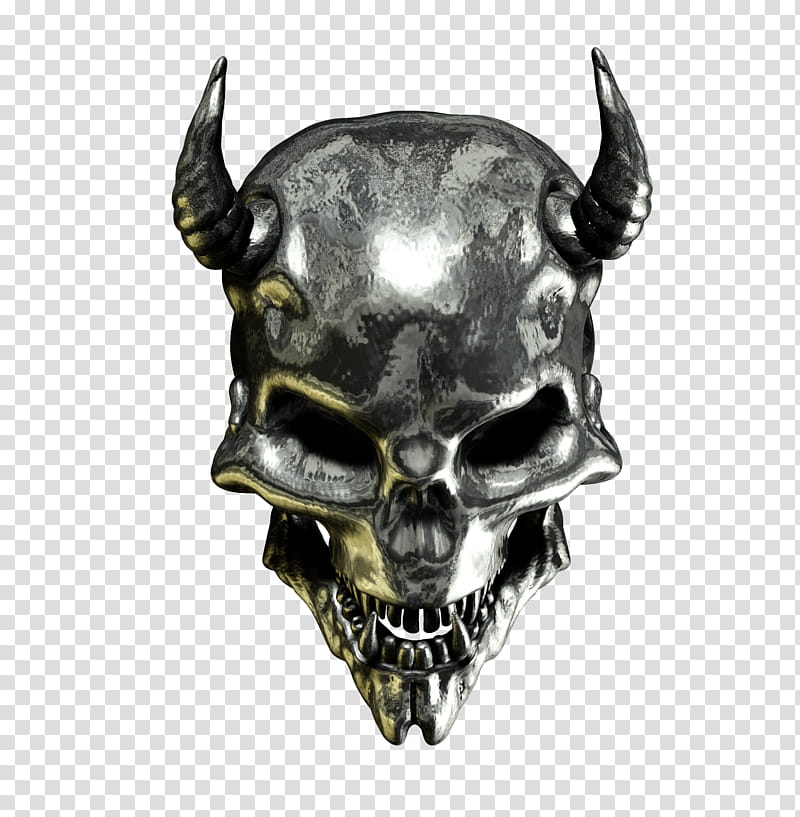 Demon Skull , gray skull with horns transparent background PNG clipart