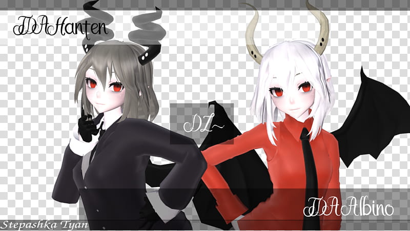 (MMD OD) Hanten and Albino (test model+DL), woman in black top transparent background PNG clipart
