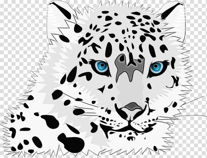 snow leopard leopard wildlife snout head, Watercolor, Paint, Wet Ink, Whiskers, Big Cats, Terrestrial Animal transparent background PNG clipart