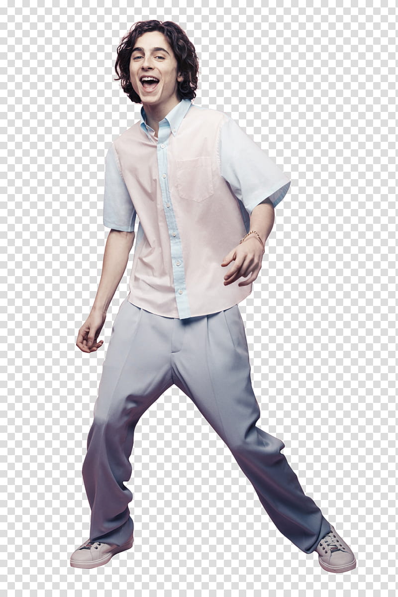 Timothee Chalamet, man in white dress shirt standing and smiling transparent background PNG clipart