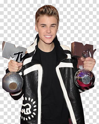 BELIEBER, Justin Bieber holding MTV trophies transparent background PNG clipart