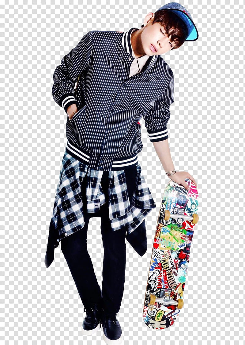 BTS V Taehyung Render, man holding skateboard transparent background PNG clipart