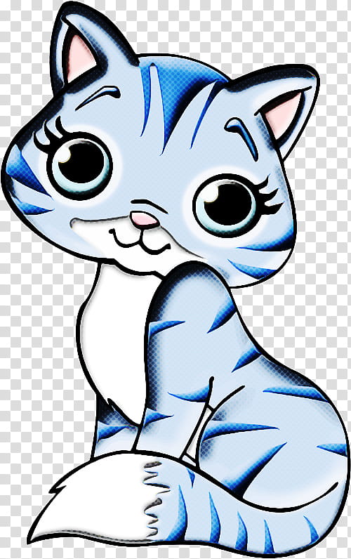 cartoon cat blue whiskers head, Cartoon, Line Art, Small To Mediumsized Cats, Tail transparent background PNG clipart