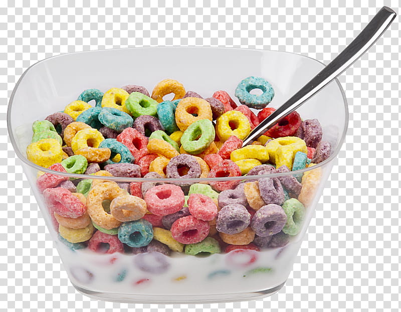 New s, multicolored cereals on clear glass bowl transparent background PNG clipart