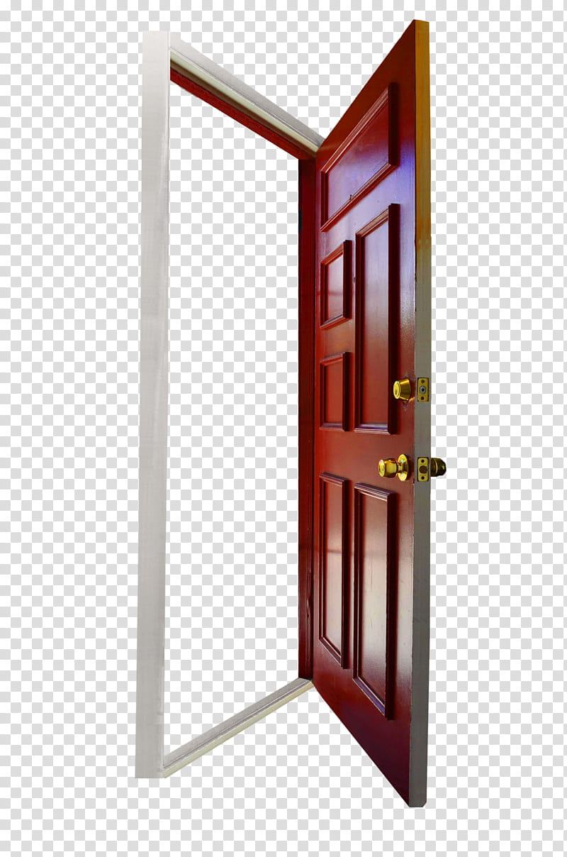 Red Door Opening Empty, brown wooden door transparent background PNG clipart