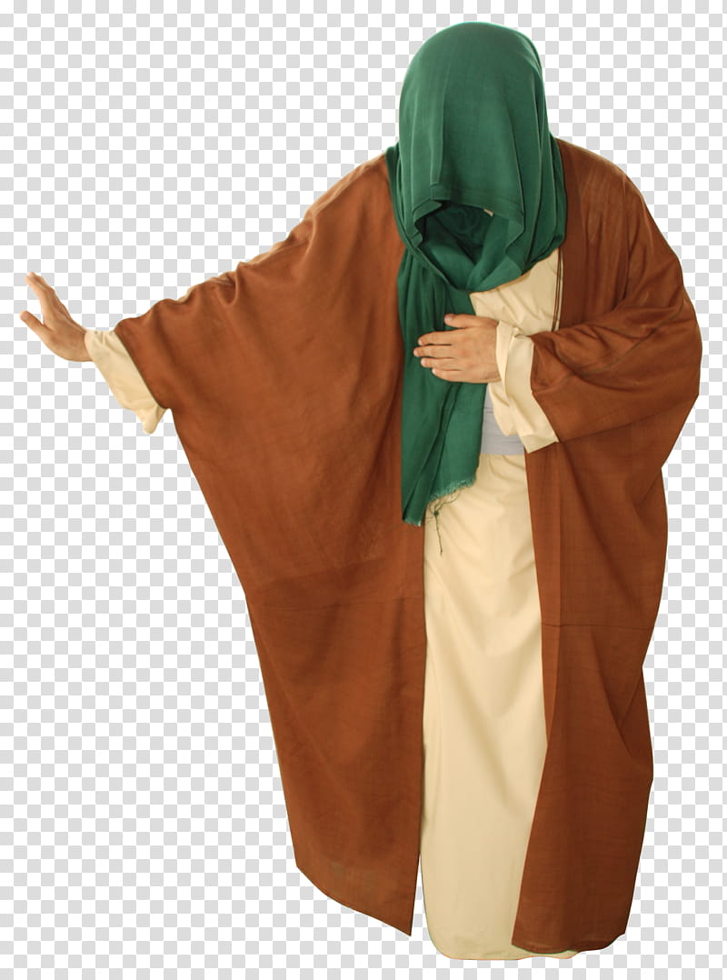 Arab old style clothes , green hijab and brown robe transparent background PNG clipart