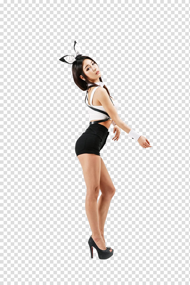 PARK SI HYUN AND LEE SUNG HWA, woman standing wearing rabbit headband and short shorts transparent background PNG clipart