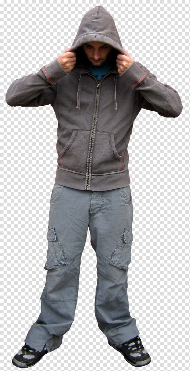 Standing, gray zip-up hoodie transparent background PNG clipart