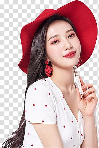 Red Velvet Etude House, woman wearing red hat transparent background PNG clipart