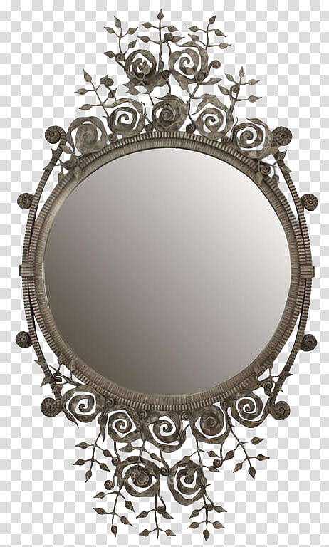 Mirrors, round gray floral framed mirror transparent background PNG clipart