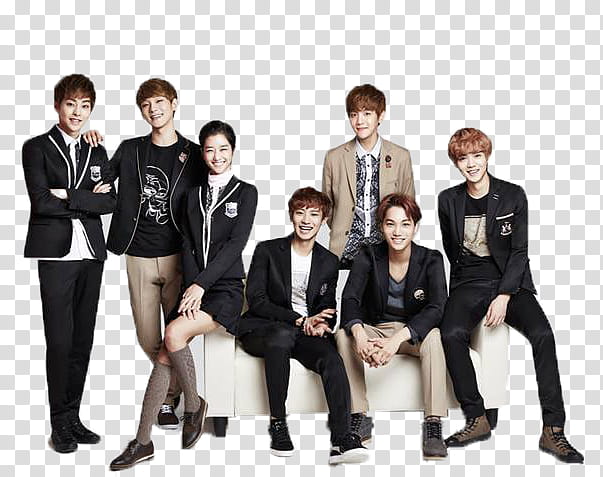 EXO IVY CLUB, men's and women's black and brown suits transparent background PNG clipart