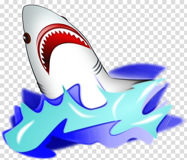 Great White Shark, Watercolor, Paint, Wet Ink, Cartoon, Silhouette, Footwear, Blue transparent background PNG clipart