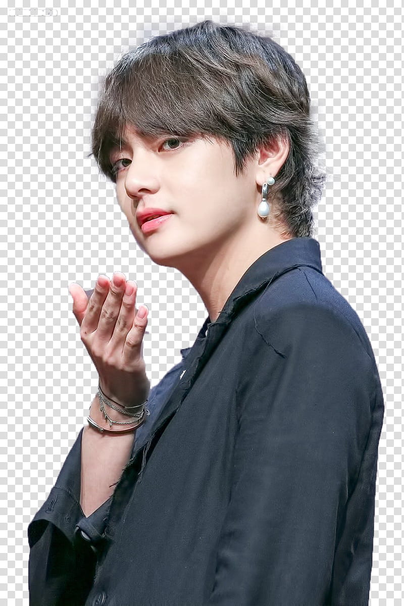 Taehyung Tear Fansign, man wearing black collared top transparent background PNG clipart