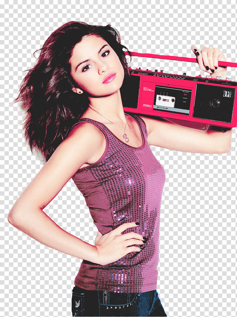 Selena Gomez, standing Selena Gomez lifting boombox transparent background PNG clipart