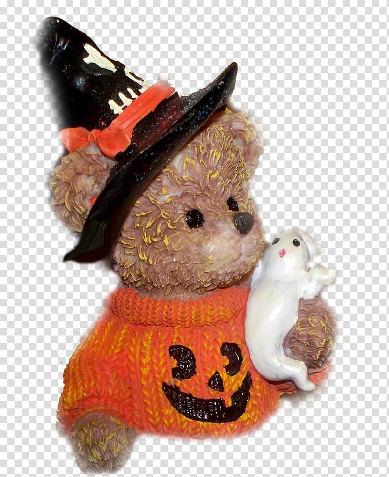 Happily Haunting Halloween Kit, bear in orange and black Halloween top ceramic figurine transparent background PNG clipart