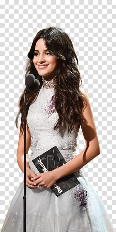 Camila Cabello, woman standing in front of microphone transparent background PNG clipart