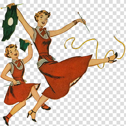 Vintage, girl and woman in red tank dress dancing transparent background PNG clipart