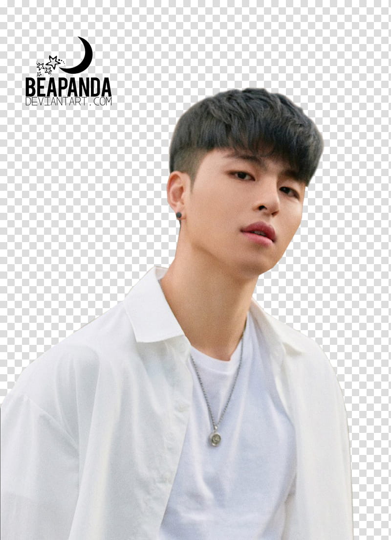 iKON Return, man wearing white crew-neck shirt and white collared top transparent background PNG clipart