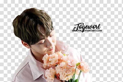 SEVENTEEN TEEN AGE SHOOT BEHIND, man holding bouquet of flowers transparent background PNG clipart